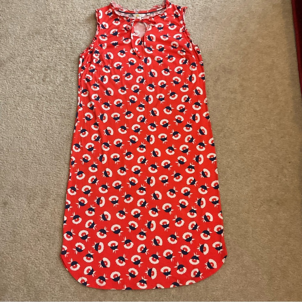 Boden Lois Floral Midi Jersey Dress Orange/Red Navy White Sleeveless Size 10 M - Picture 9 of 16